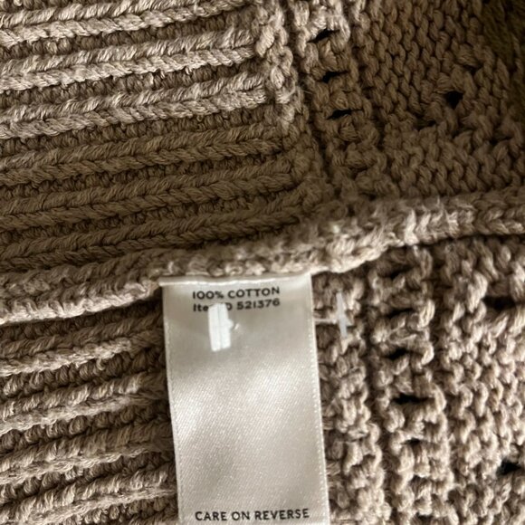 LL Bean fisherman cotton sweater cardigan oatmeal floral size L - Picture 4 of 6